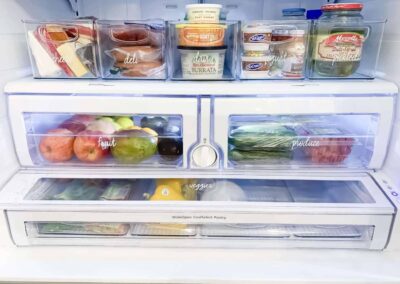 Organized fridge with labels