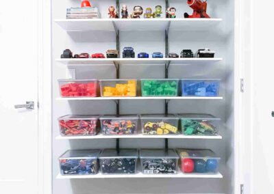 Organized wall mounted shelves for toys