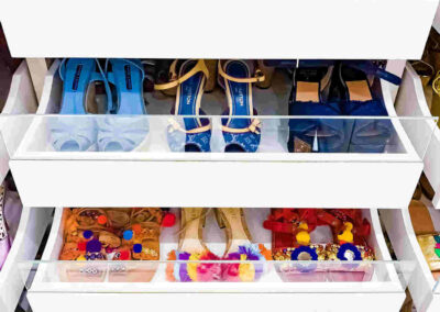 organized drawers for footwears and clutch bags