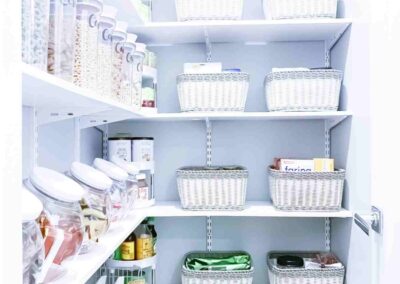 organized pantry for cereals, pasta and other liquid ingredients