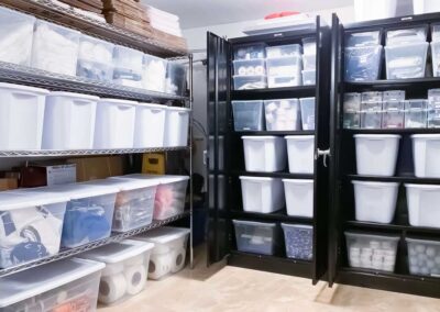 well organized storage boxes for bathroom supplies